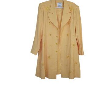 Vintage Natalli Barri Womens Longline Blazer Jacket Yellow Beaded Plus 18W New